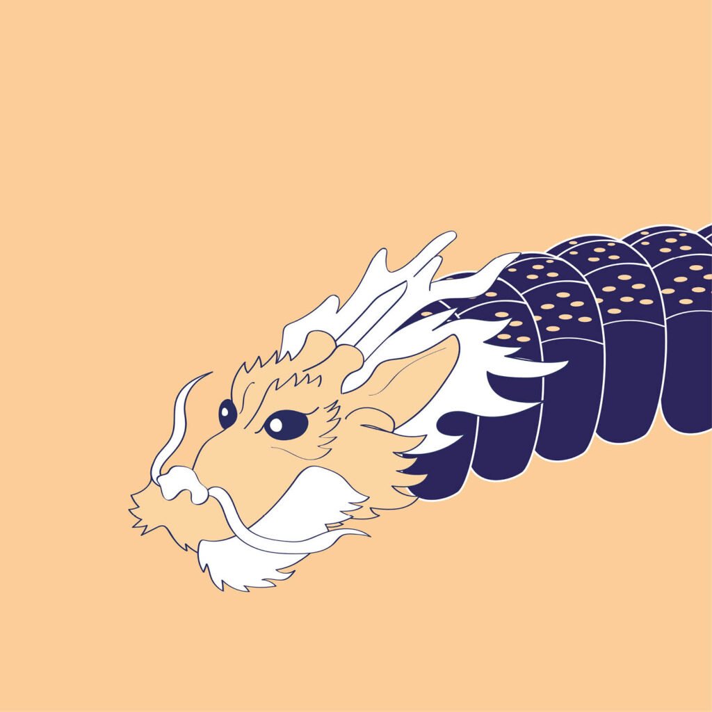 Illustration simple et colorée d'un dragon stylisé pour le restaurant JJKS